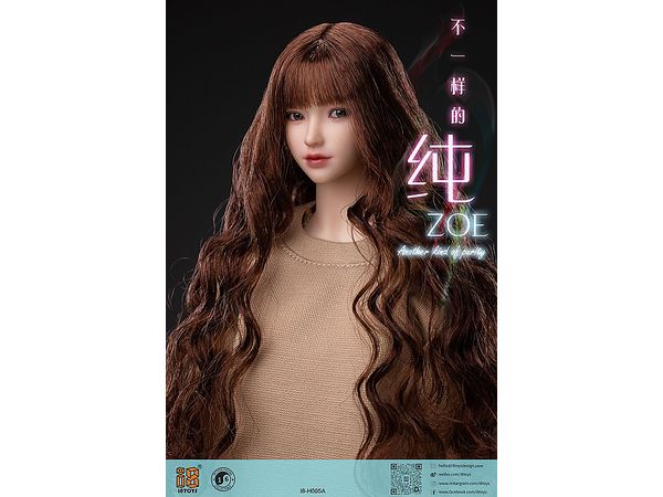 [i8T-H005A] Asian Beauty Head A (Movable Eyeballs) Brown Long Curly Hair