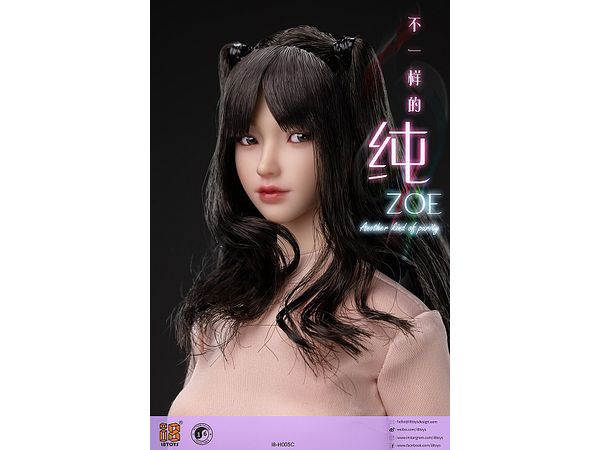 [i8T-H005C] Asian Beauty Head C (Movable Eyeballs) Black Long Hair Intail