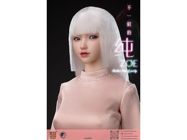 [i8T-H005D] Asian Beauty Head D (Movable Eyeballs) Silver White Long Hair